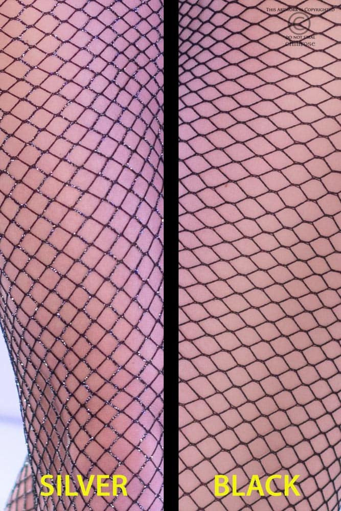 Model CR 4309  O/S  2 pairs 2 colors Black and Black/Silver(Lurex) small hole Fishnet Pantyhouse1 Pair standard black color1 Pair blac