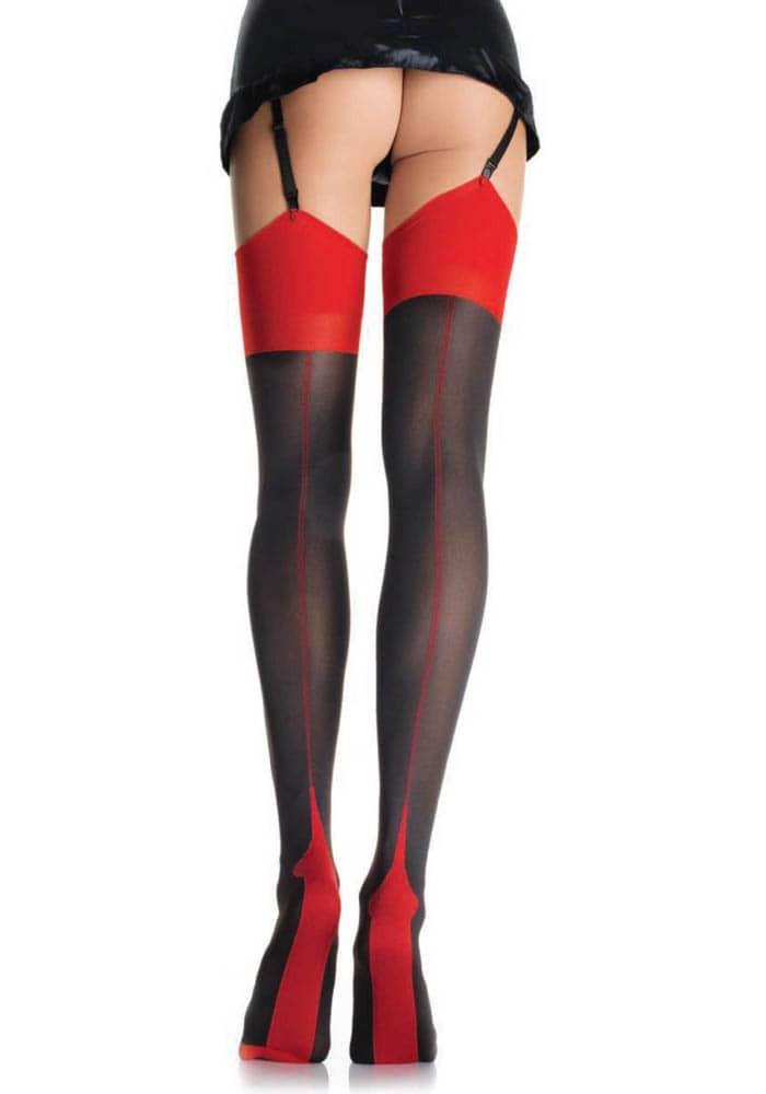 Contrast Top Thigh High Black/Red O/S - Ciorapi Sexy