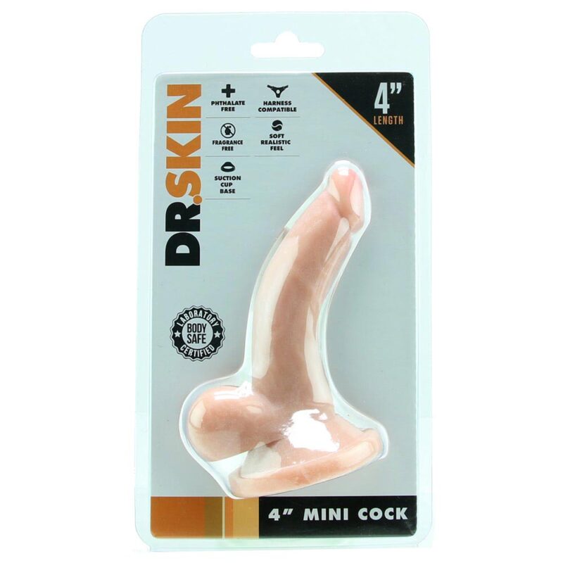 Dildo Cu Testicule Dr. Skin 4 inch Mini Cock Beige