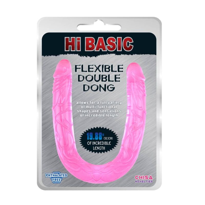 Hi Basic Jelly Flexible Double Dong-Pink Dildo Cu Două Capete Culoare Roz