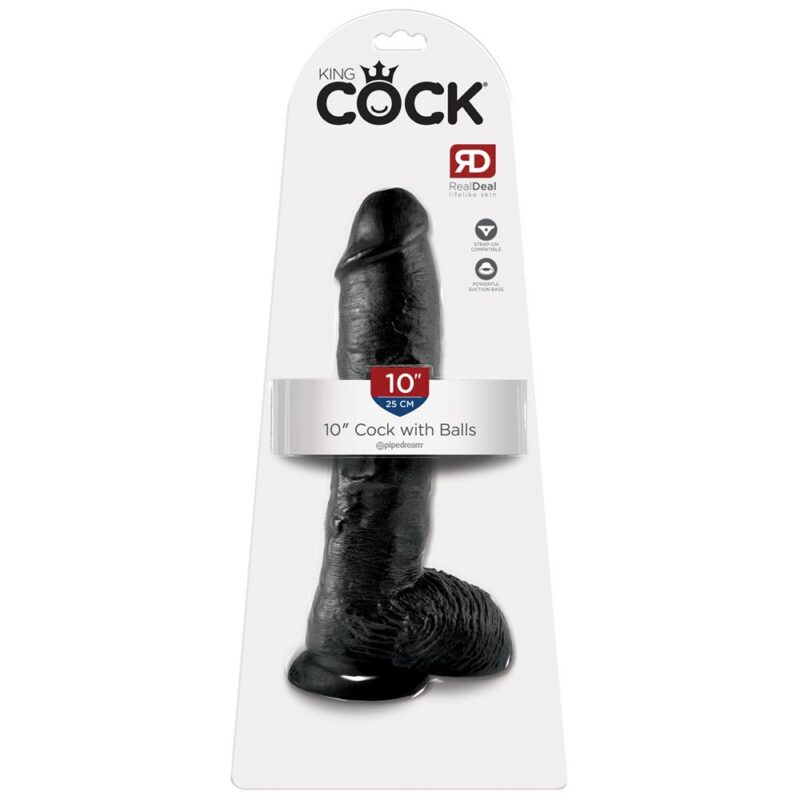 King Cock 10 inch Cock With Balls Black Dildo Cu Testicule Culoare Negru