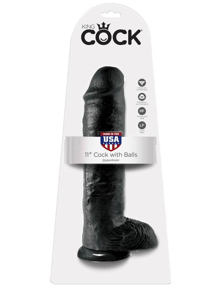 King Cock 11 inch Cock With Balls Black - Dildo