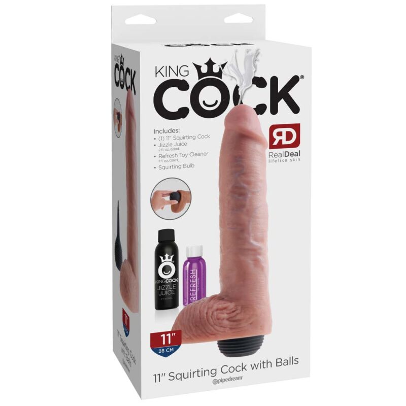 King Cock 11 inch Squirting Cock With Balls Dildo Cu Testicule Culoare Flesh