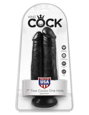 King Cock 7 inch Two Cocks One Hole Black - Dildo