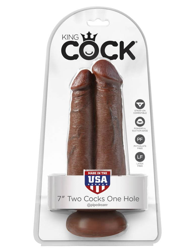 Model King Cock 7 inch Two Cocks One Hole Brown