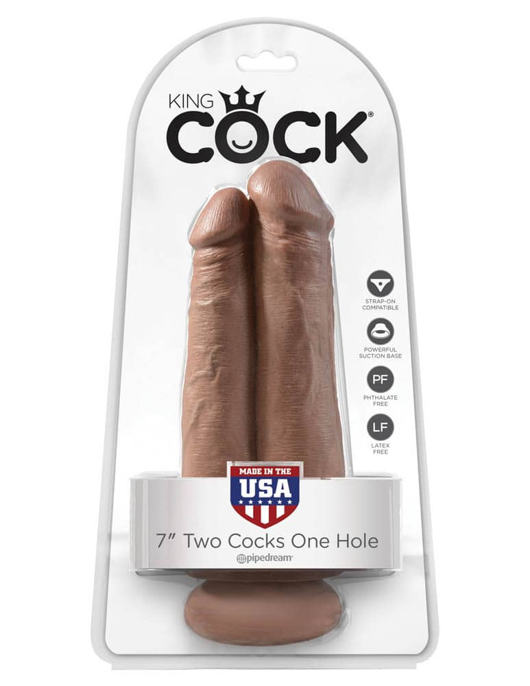 King Cock 7 inch Two Cocks One Hole Tan - Dildo