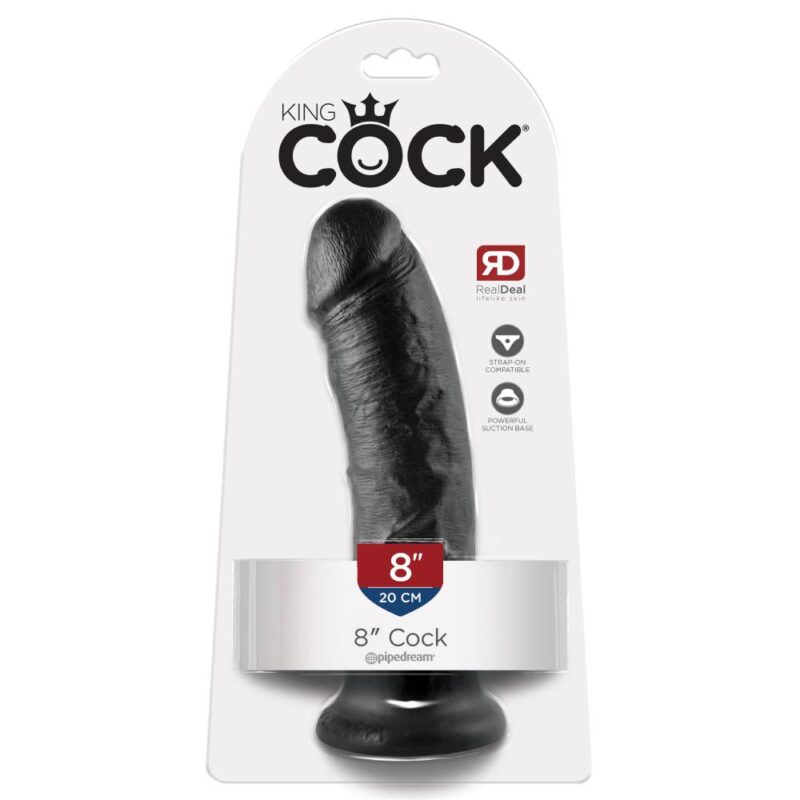 King Cock 8 inch Cock Black Dildo Cu Ventuza Culoare Negru
