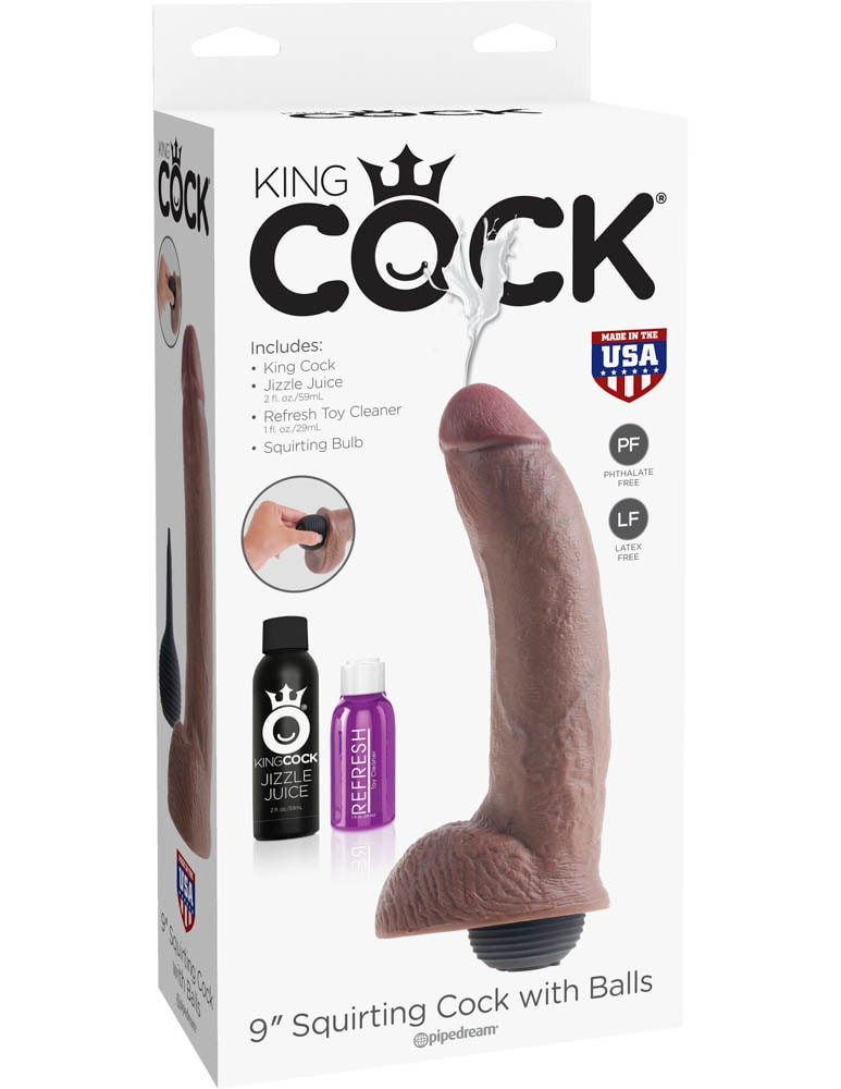 Dildo Cu Testicule King Cock 9 inch Squirting Cock Brown