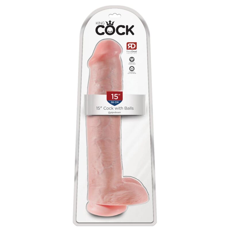 King CockÂ 15 inch Cock With Balls Flesh Dildo Cu Testicule Culoare Flesh