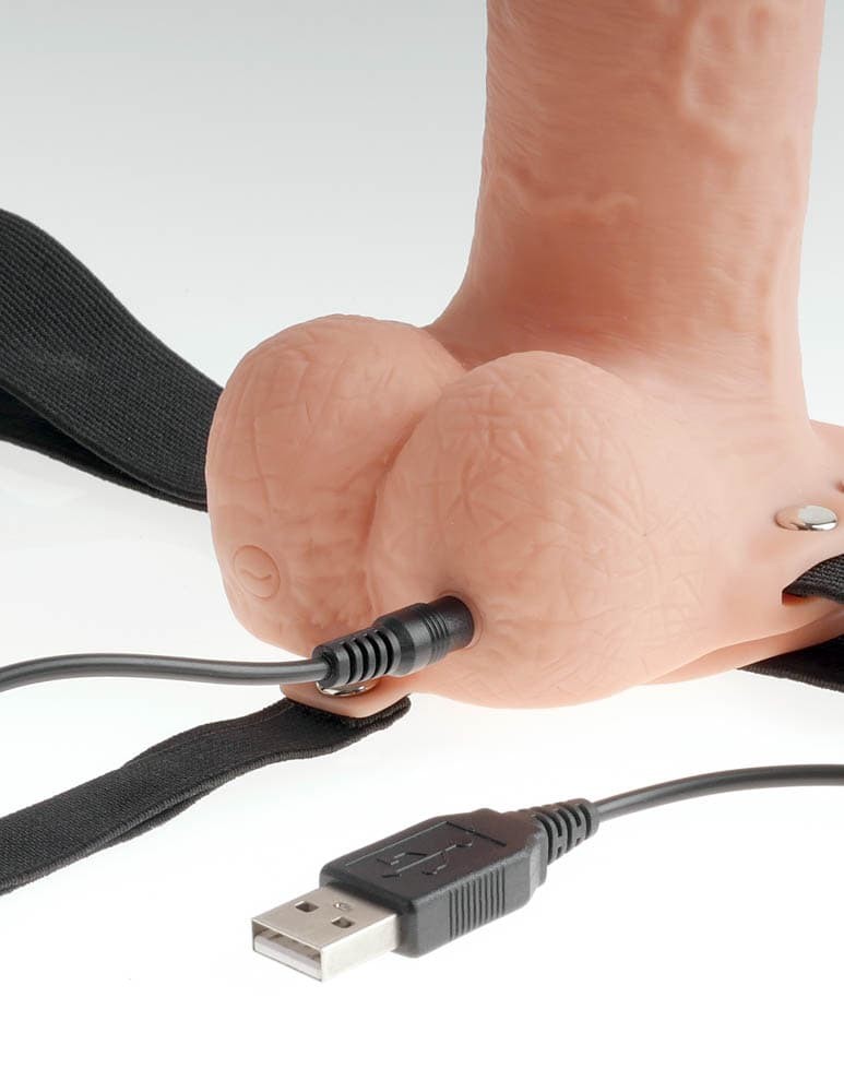 Model Fetish Fantasy Series 9 inch Hollow Rechargeable Strap-on with balls Flesh