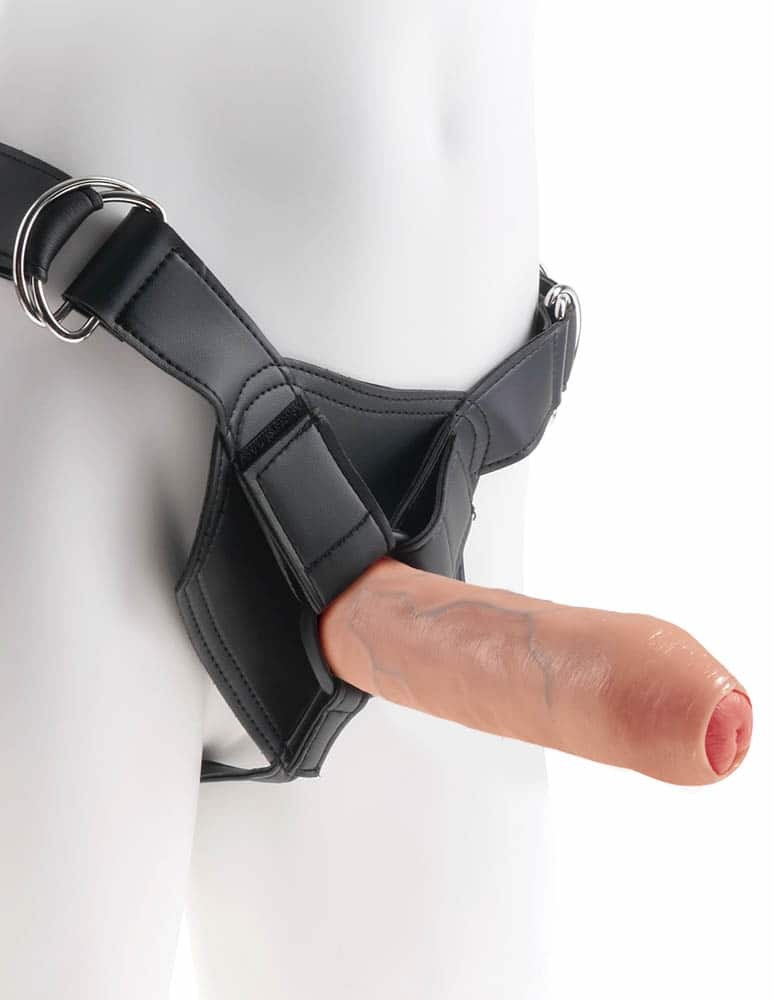 Model King Cock 7 inch Uncut with Strap on Harness Flesh